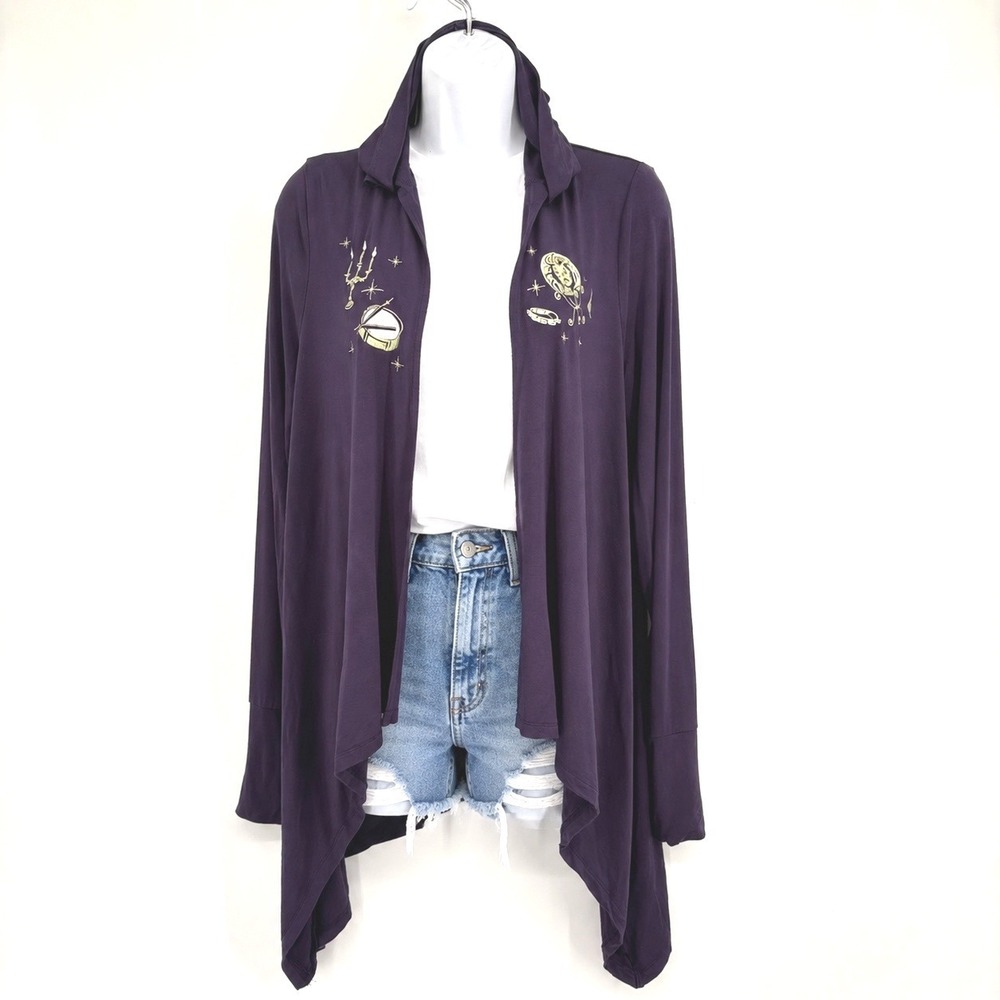 Disney Haunted Mansion Cardigan Women 00 Purple Madame Leota Hooded Draped Wrap‎